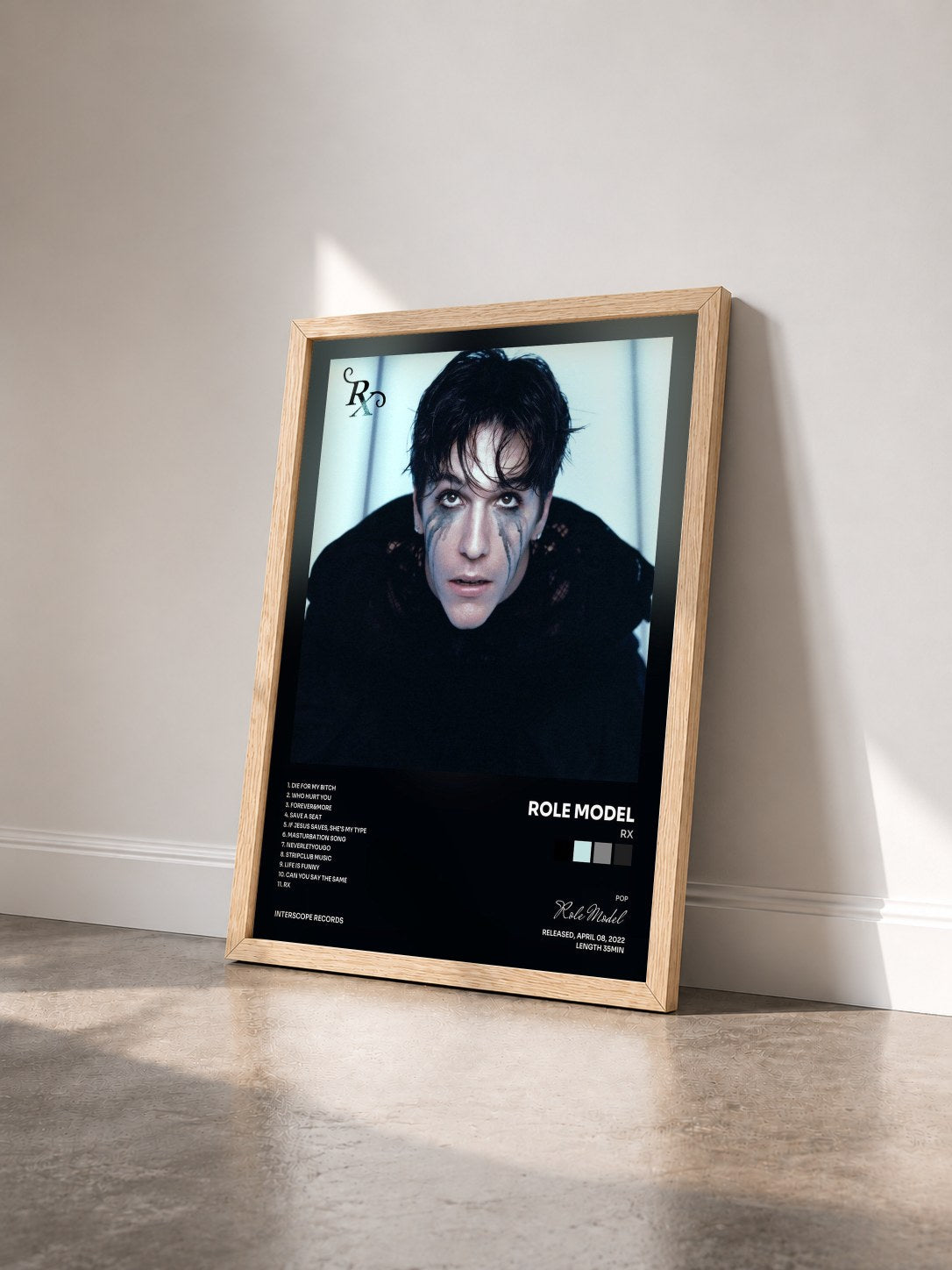 #bois Tableau de l'album Rx de Role Model vu de trois quarts, cadre en bois brut