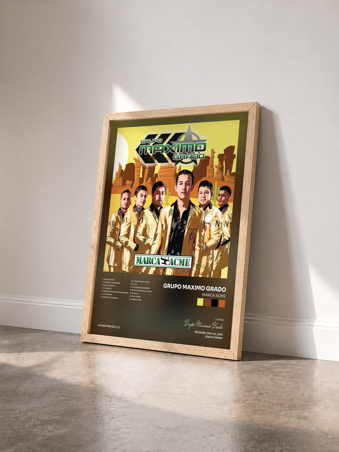 #bois Tableau de l'album Marca Acme de Grupo Maximo Grado vu de trois quarts, cadre en bois brut