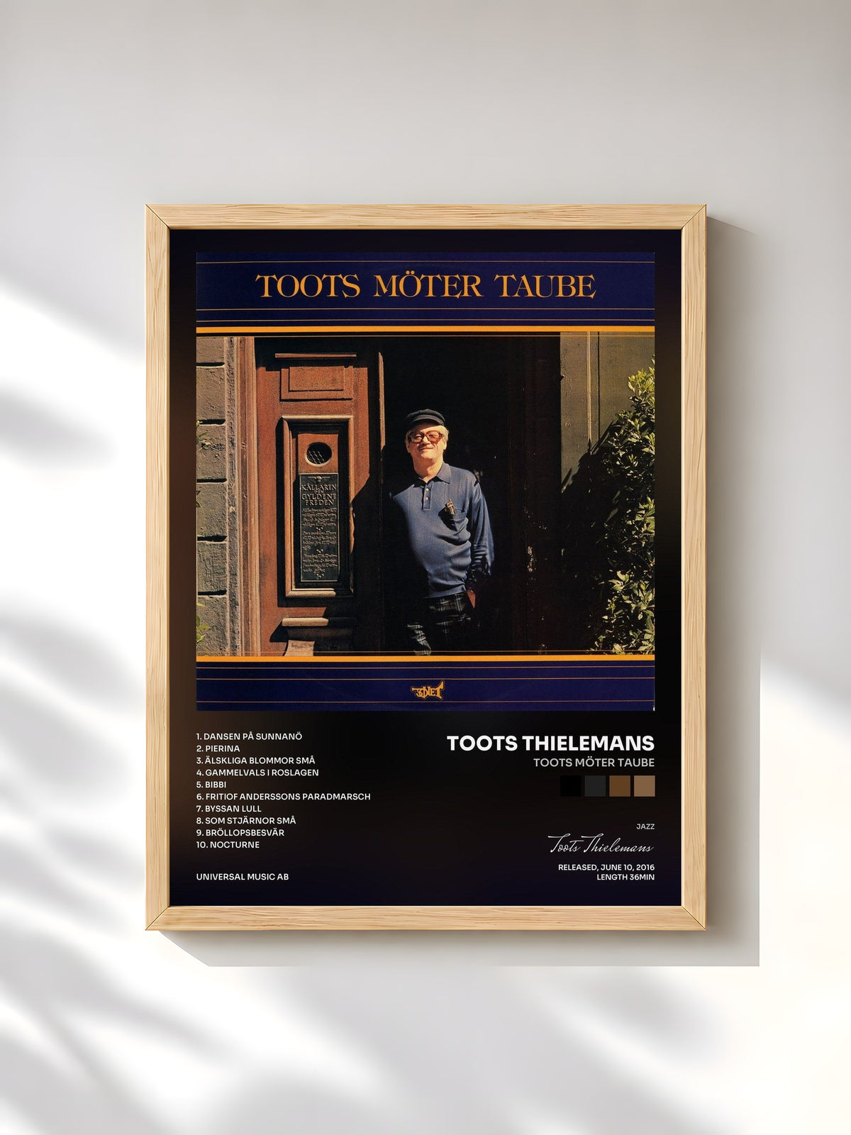 #bois Tableau de l'album Toots möter Taube de Toots Thielemans, cadre en bois brut, imprimé et encadré en France