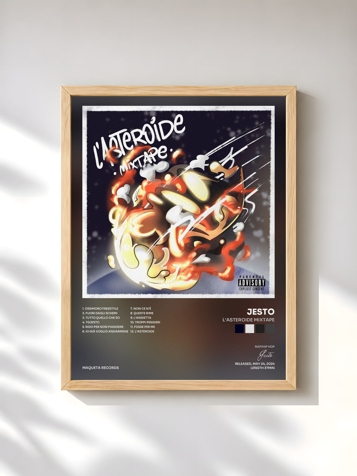 #bois Tableau de l'album L'Asteroide Mixtape de Jesto, cadre en bois brut, imprimé et encadré en France