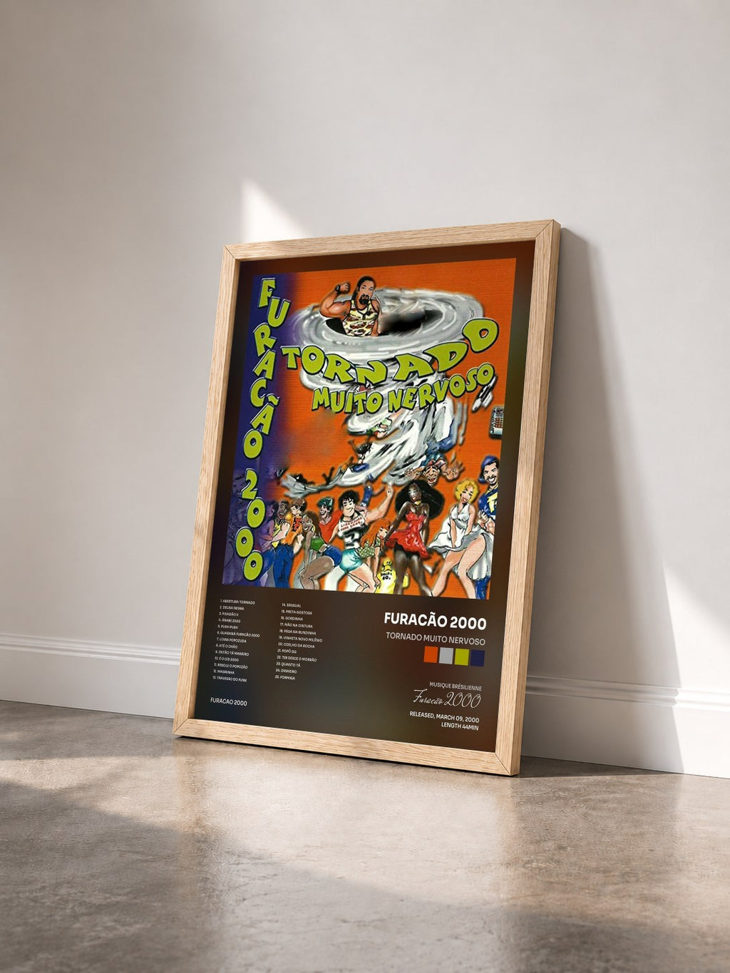 #bois Tableau de l'album Tornado Muito Nervoso de Furacão 2000 vu de trois quarts, cadre en bois brut