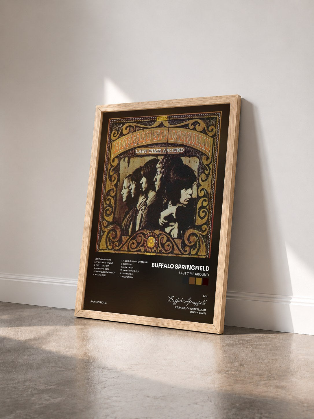 #bois Tableau de l'album Last Time Around de Buffalo Springfield vu de trois quarts, cadre en bois brut