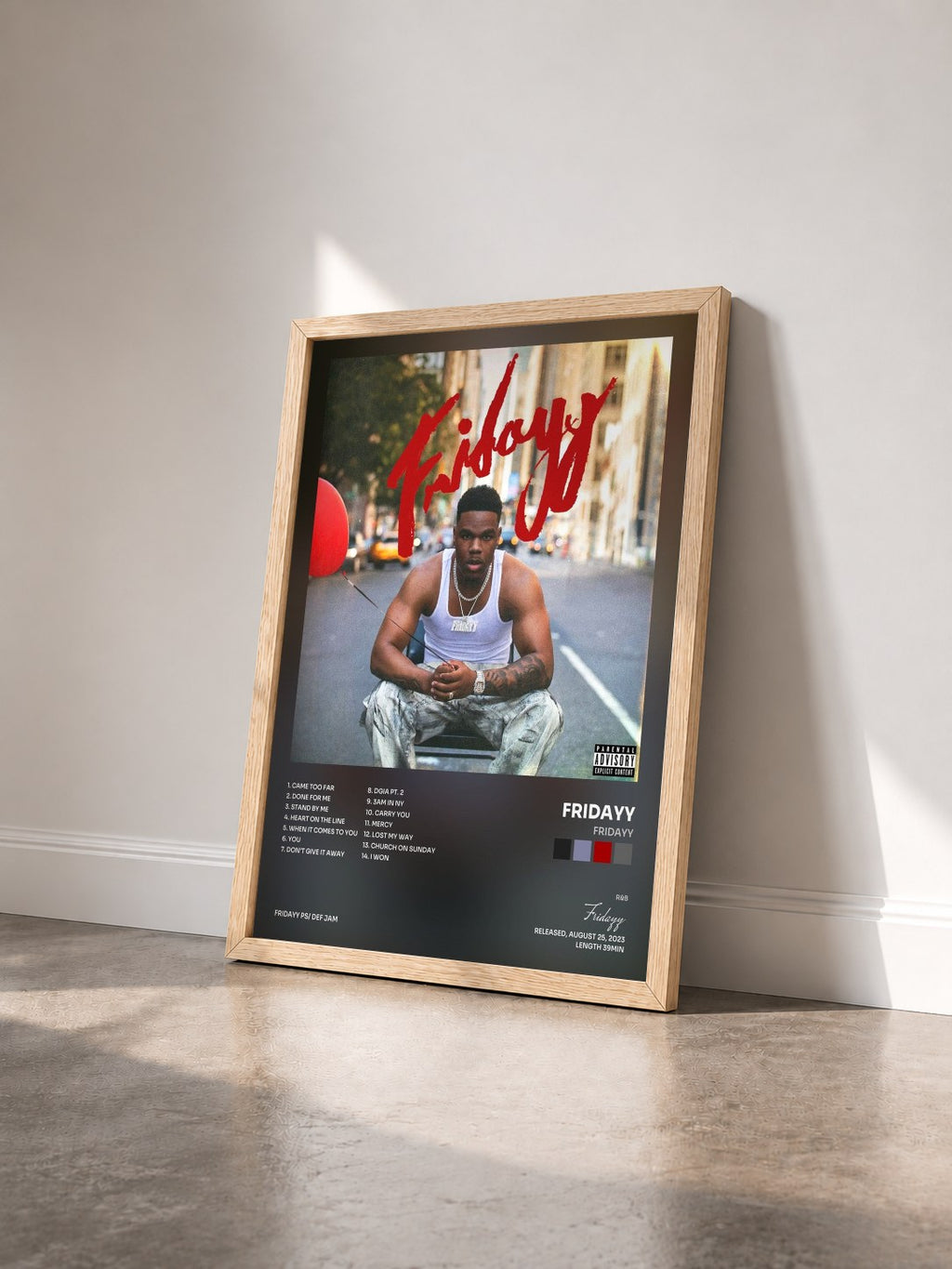 #bois Tableau de l'album Fridayy de Fridayy vu de trois quarts, cadre en bois brut