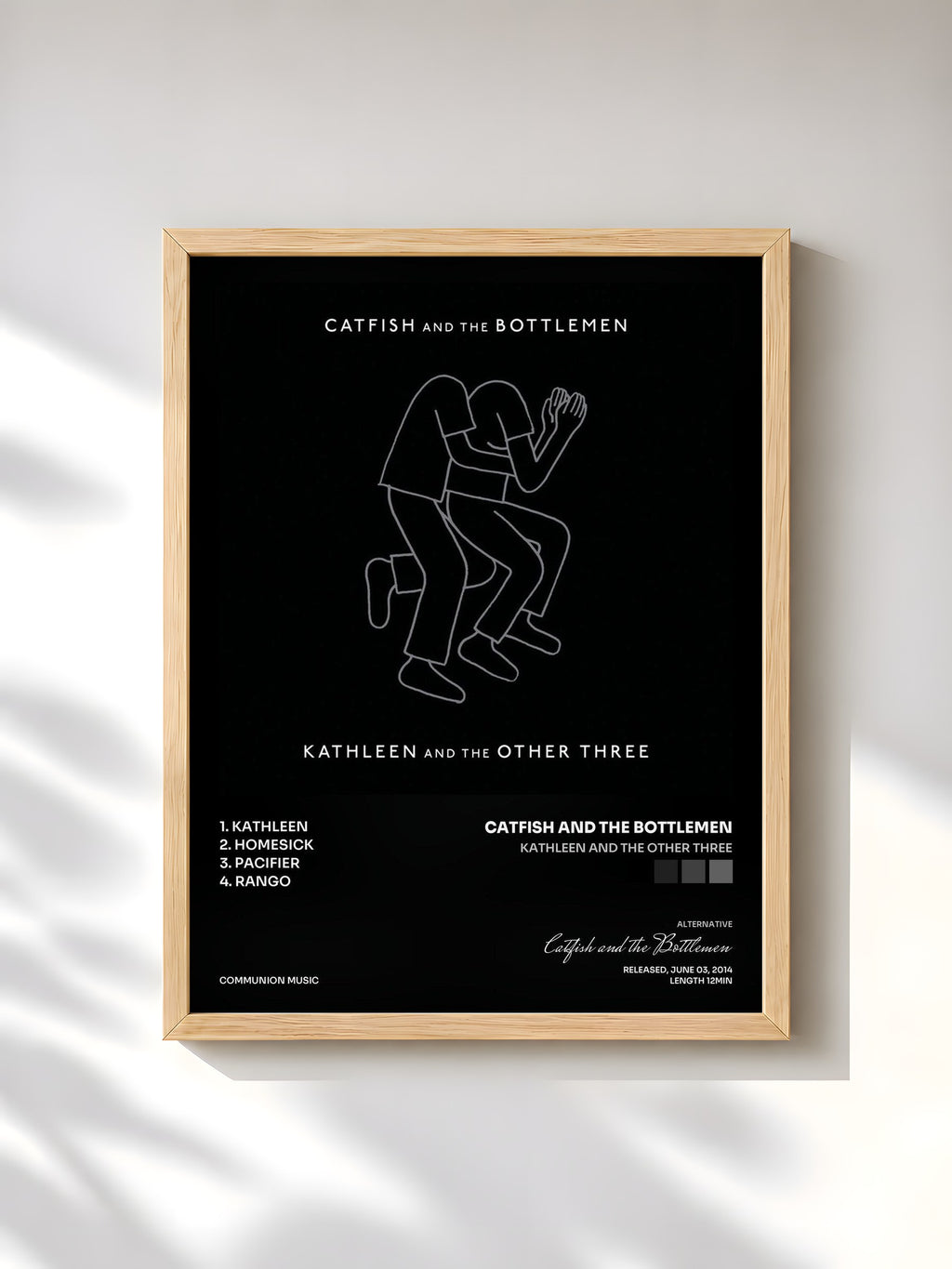 #bois Tableau de l'album Kathleen And The Other Three de Catfish and the Bottlemen, cadre en bois brut, imprimé et encadré en France
