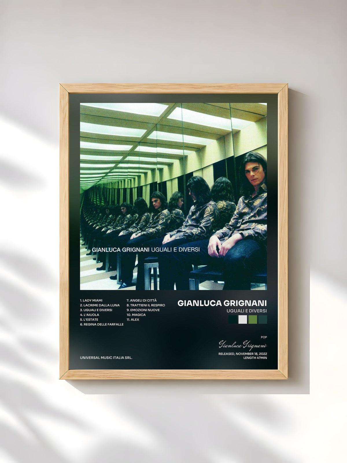 #bois Tableau de l'album Uguali E Diversi de Gianluca Grignani, cadre en bois brut, imprimé et encadré en France