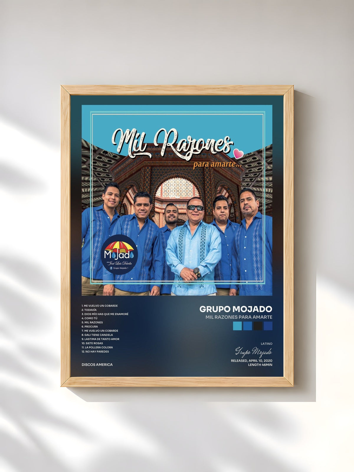 #bois Tableau de l'album Mil Razones para Amarte de Grupo Mojado, cadre en bois brut, imprimé et encadré en France