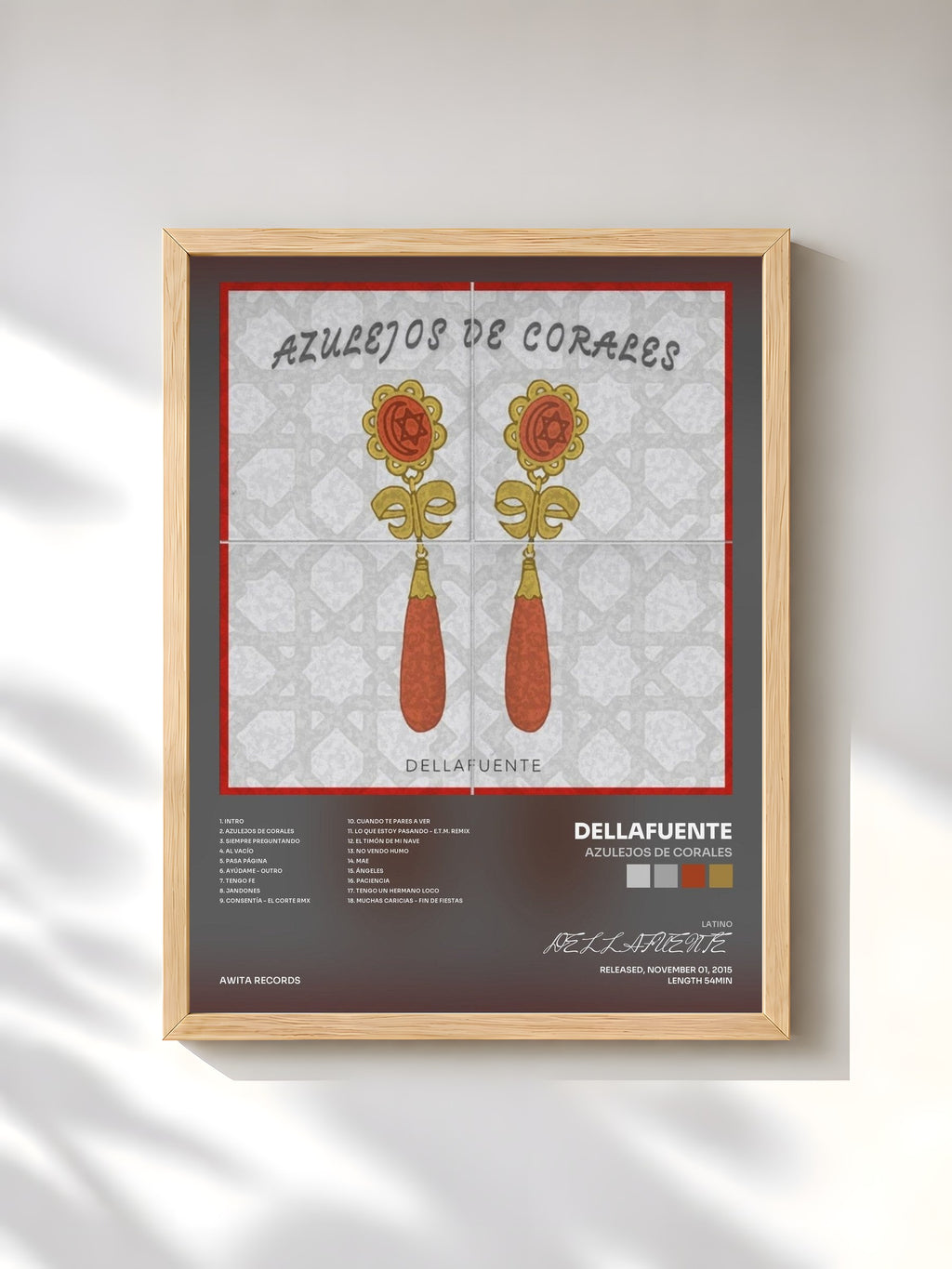 #bois Tableau de l'album Azulejos de Corales de DELLAFUENTE, cadre en bois brut, imprimé et encadré en France
