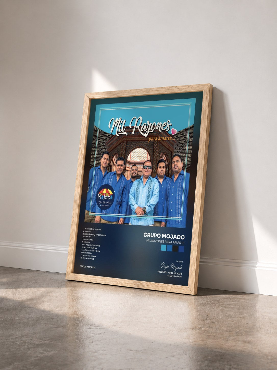 #bois Tableau de l'album Mil Razones para Amarte de Grupo Mojado vu de trois quarts, cadre en bois brut