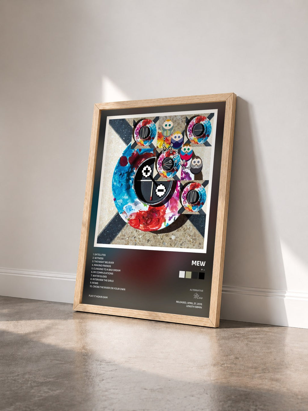 #bois Tableau de l'album + - de Mew vu de trois quarts, cadre en bois brut