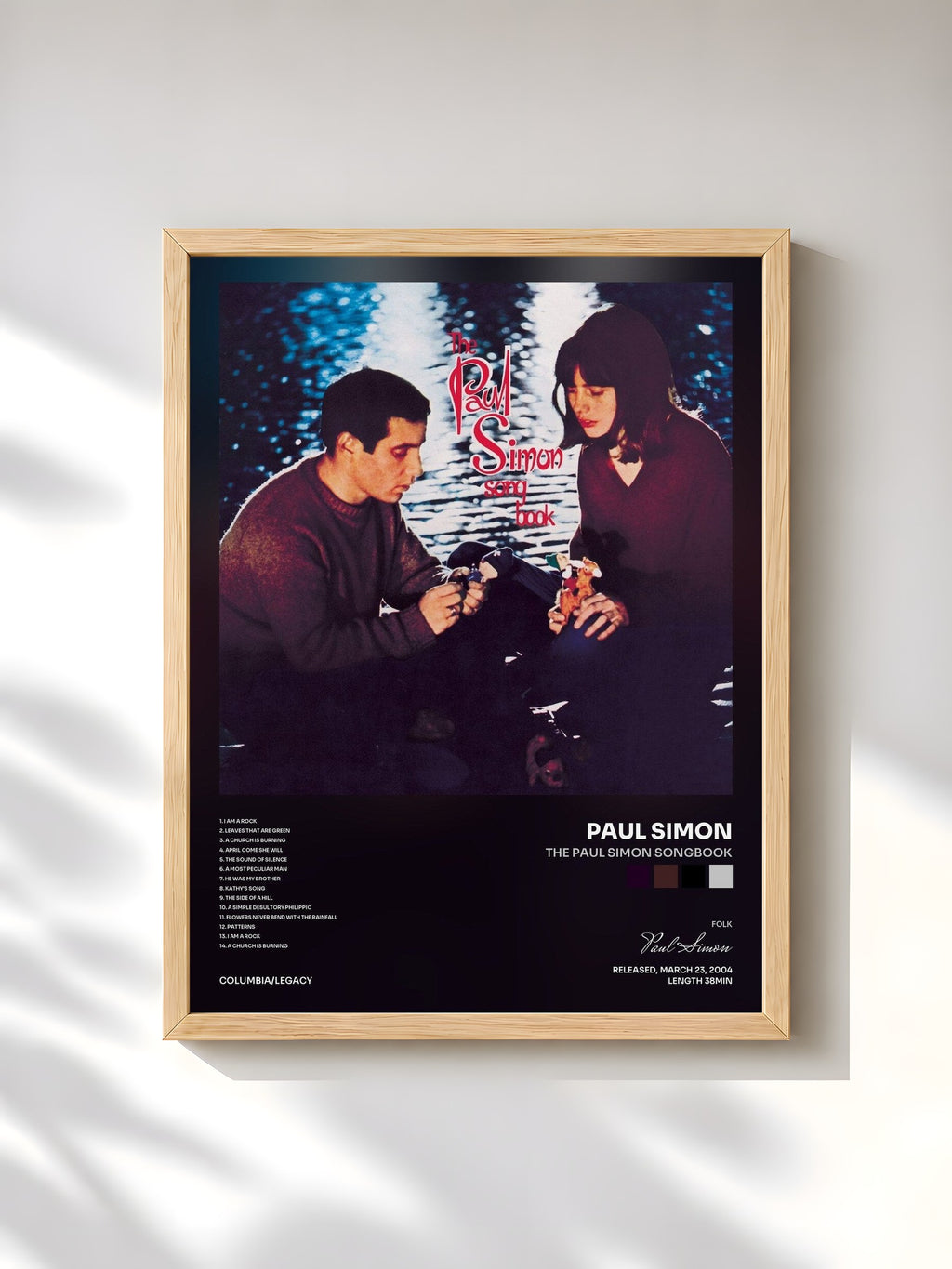 #bois Tableau de l'album The Paul Simon Songbook de Paul Simon, cadre en bois brut, imprimé et encadré en France