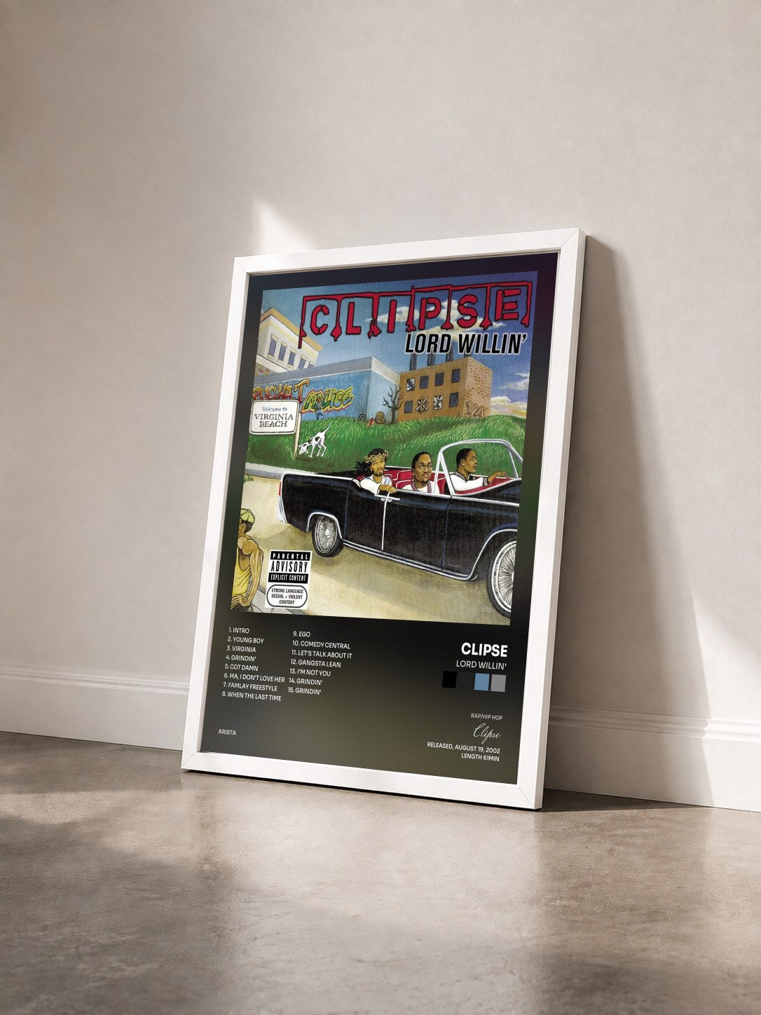 #blanc Tableau de l'album Lord Willin' de Clipse vu de trois quarts, cadre blanc