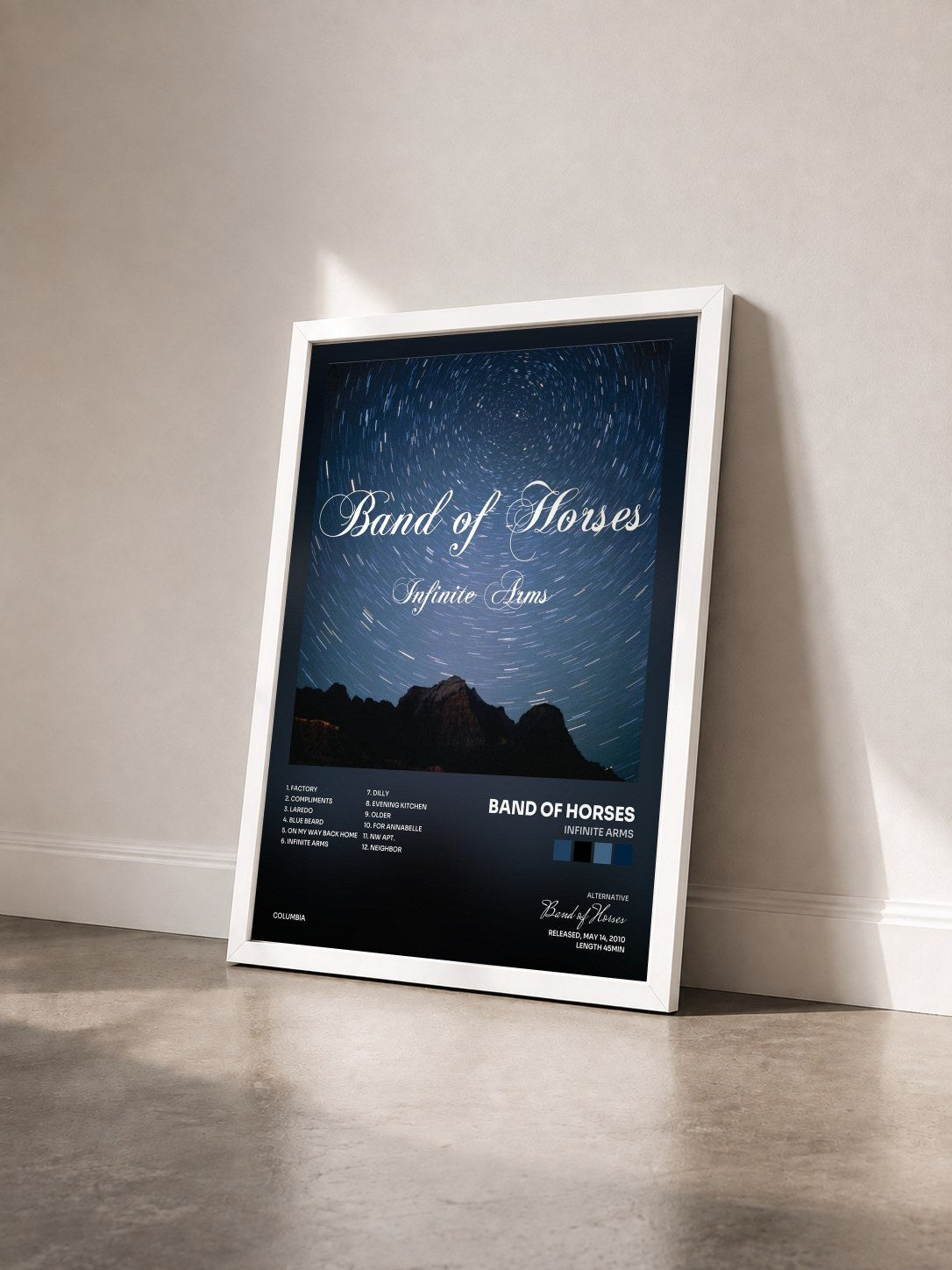 #blanc Tableau de l'album Infinite Arms de Band of Horses vu de trois quarts, cadre blanc