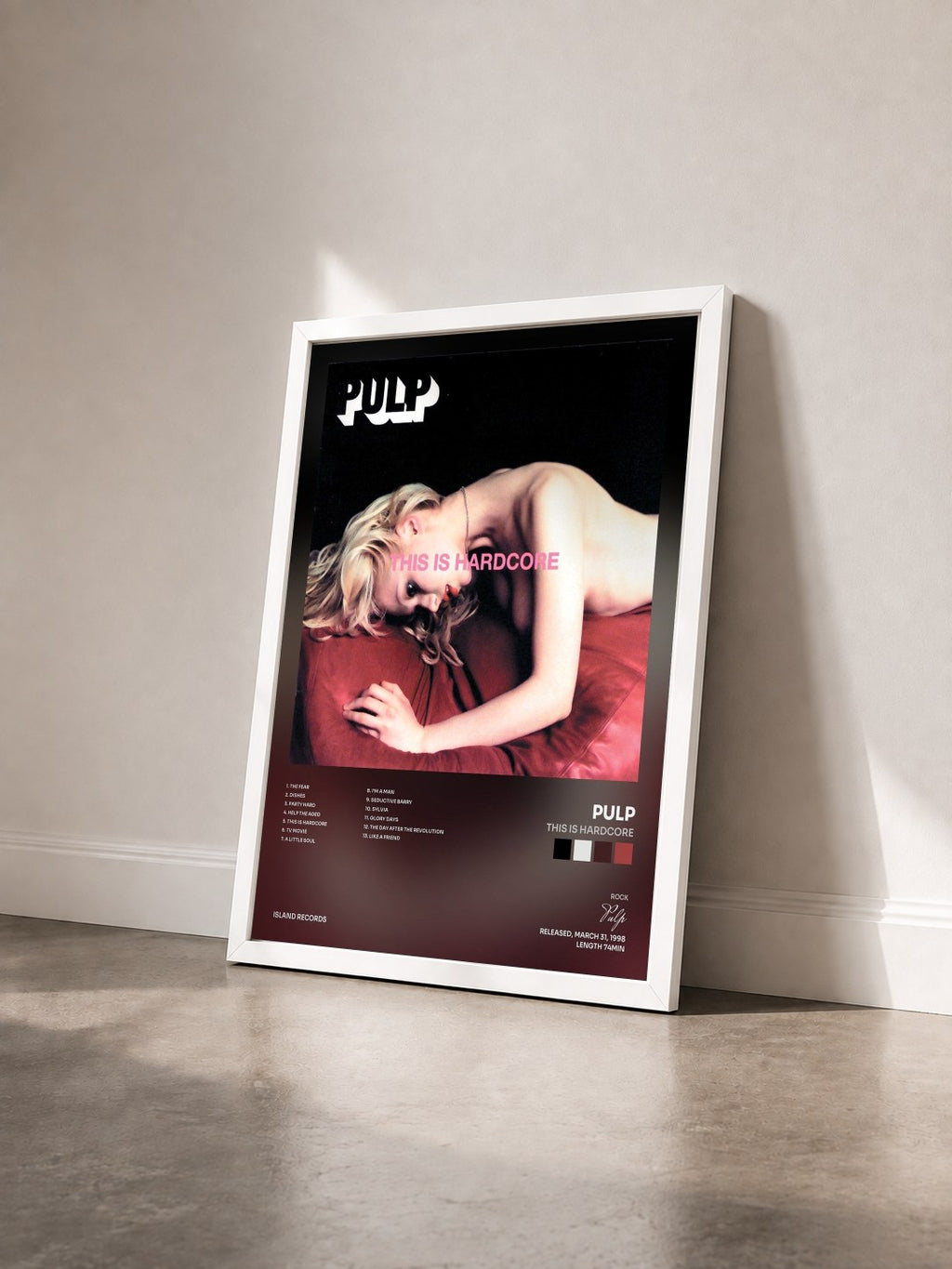 #blanc Tableau de l'album This Is Hardcore de Pulp vu de trois quarts, cadre blanc