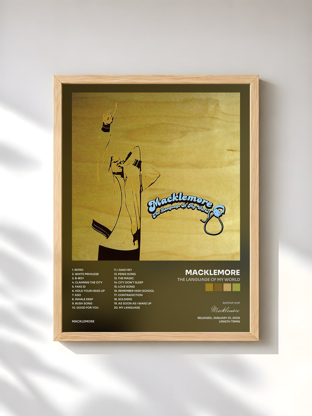 #bois Tableau de l'album The Language of My World de Macklemore, cadre en bois brut, imprimé et encadré en France