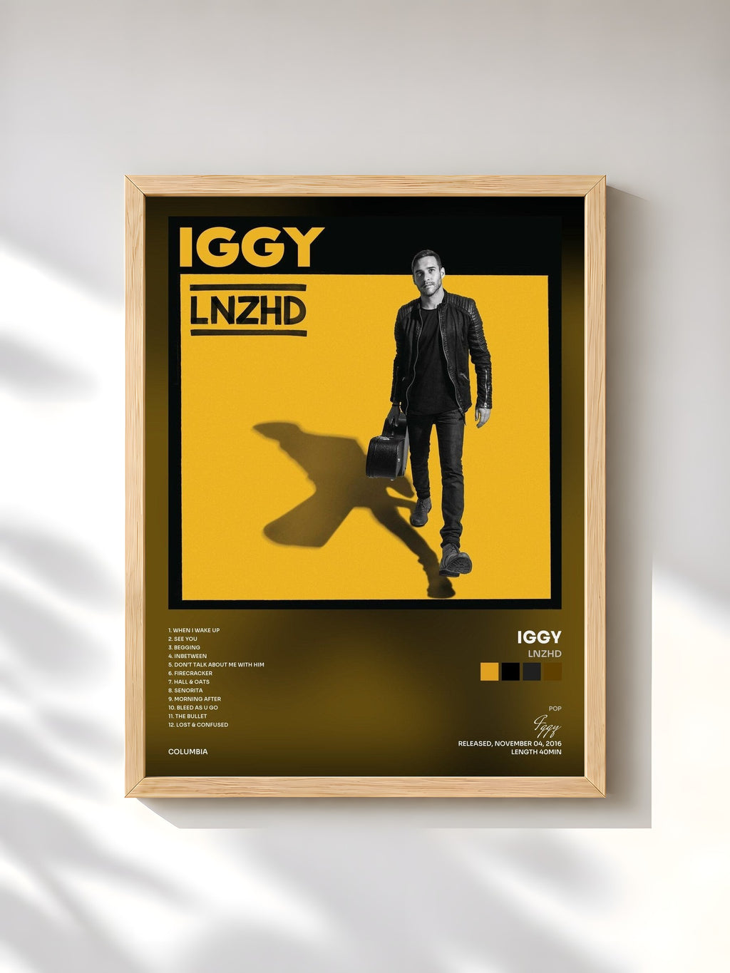 #bois Tableau de l'album LNZHD de Iggy, cadre en bois brut, imprimé et encadré en France