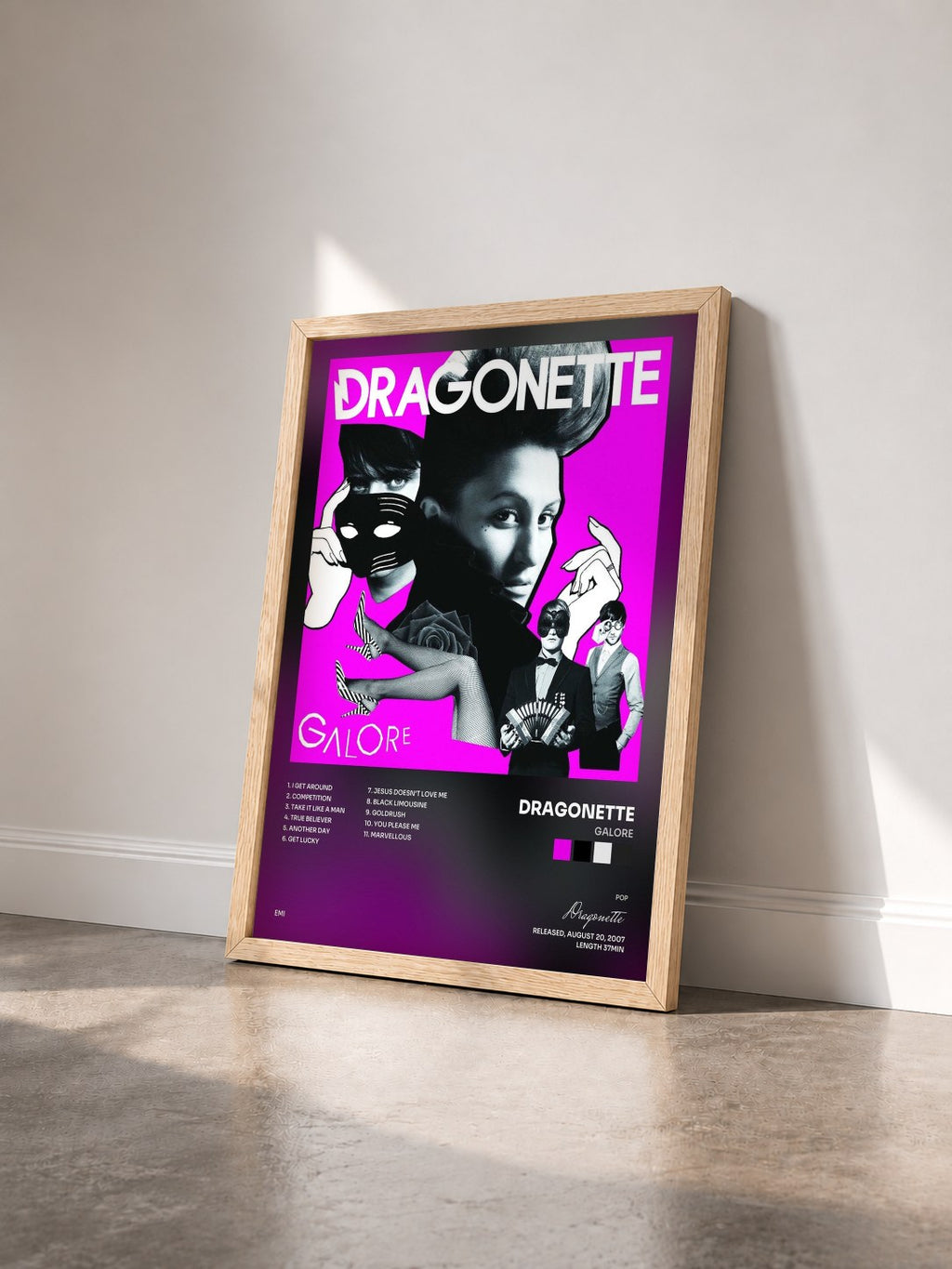 #bois Tableau de l'album Galore de Dragonette vu de trois quarts, cadre en bois brut