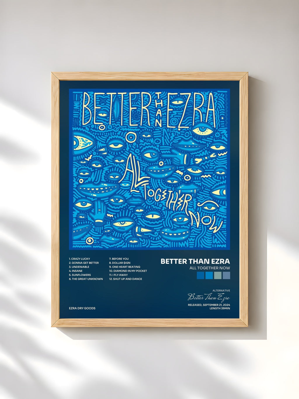 #bois Tableau de l'album All Together Now de Better Than Ezra, cadre en bois brut, imprimé et encadré en France
