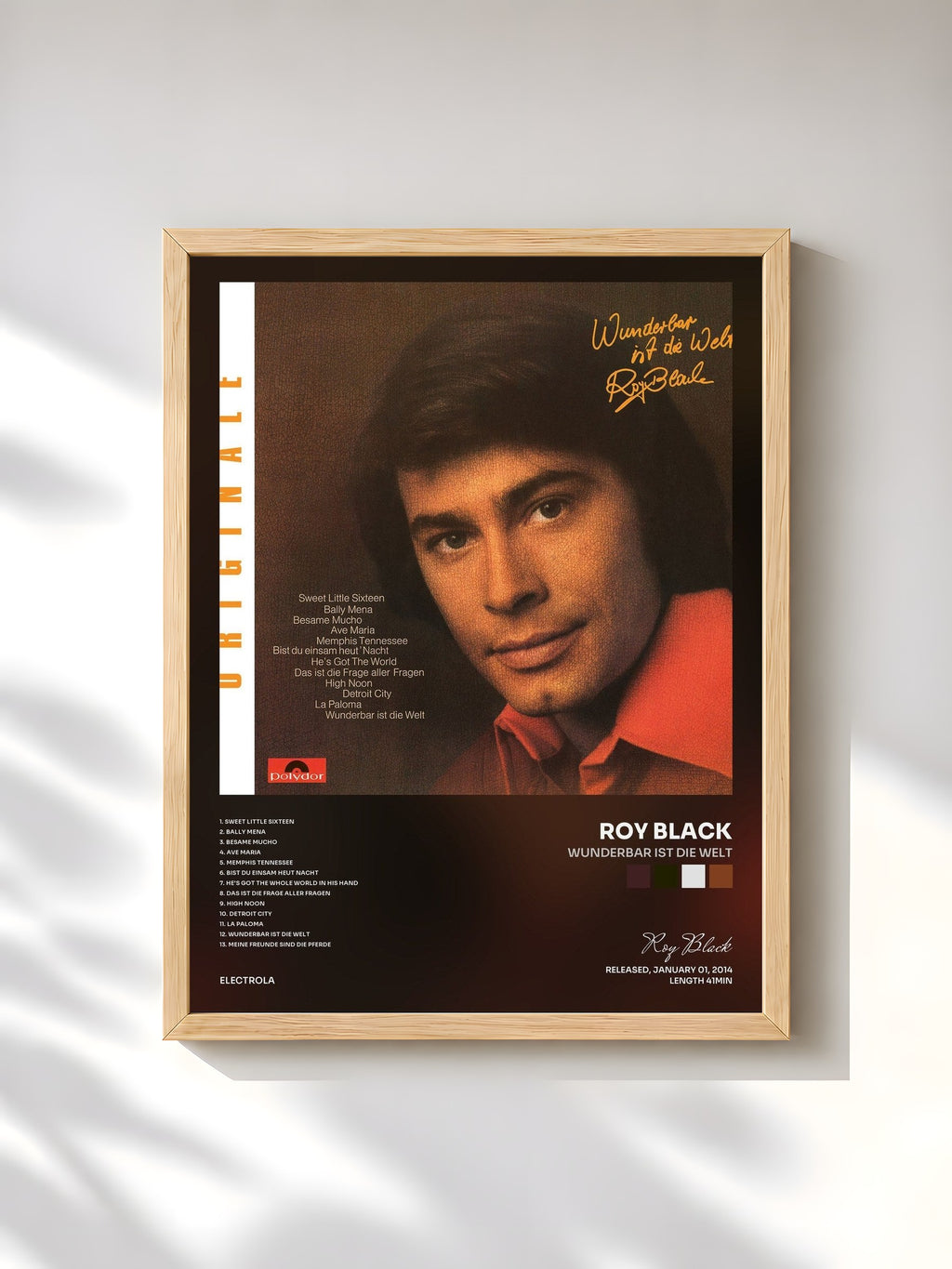 #bois Tableau de l'album Wunderbar ist die Welt de Roy Black, cadre en bois brut, imprimé et encadré en France