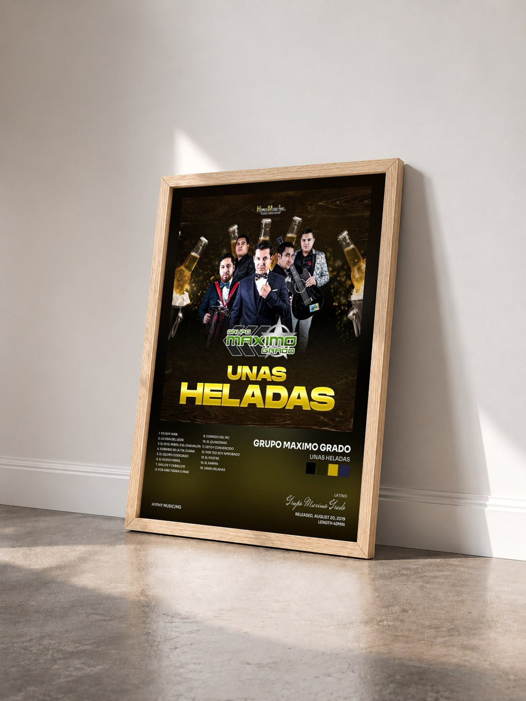 #bois Tableau de l'album Unas Heladas de Grupo Maximo Grado vu de trois quarts, cadre en bois brut