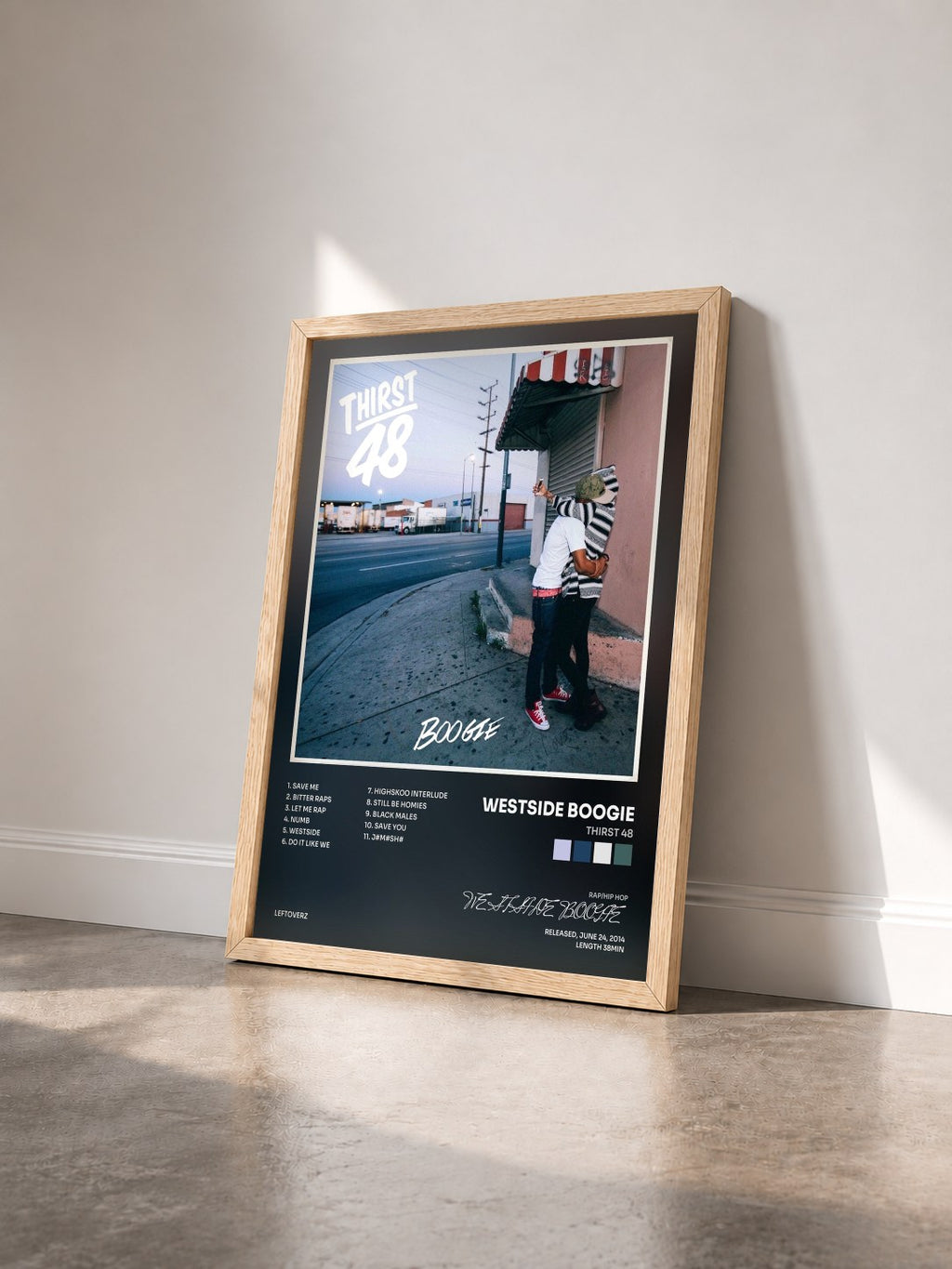 #bois Tableau de l'album Thirst 48 de WESTSIDE BOOGIE vu de trois quarts, cadre en bois brut