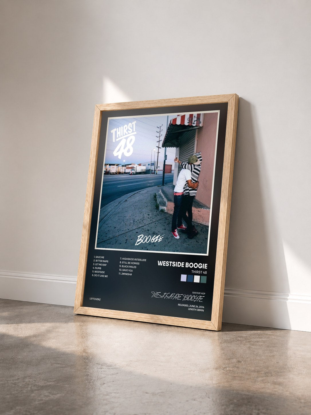 #bois Tableau de l'album Thirst 48 de WESTSIDE BOOGIE vu de trois quarts, cadre en bois brut