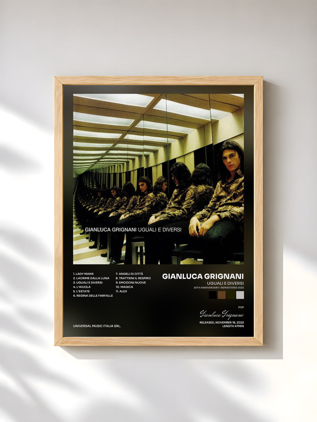 #bois Tableau de l'album Uguali E Diversi (20th Anniversary / Remastered 2022) de Gianluca Grignani, cadre en bois brut, imprimé et encadré en France