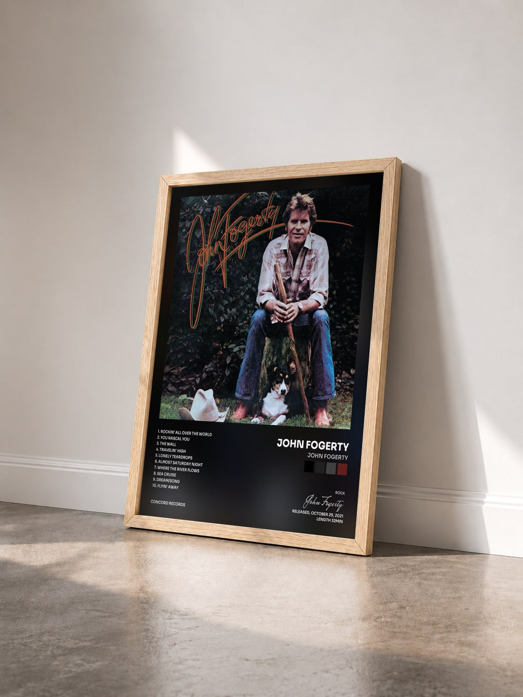 #bois Tableau de l'album John Fogerty de John Fogerty vu de trois quarts, cadre en bois brut
