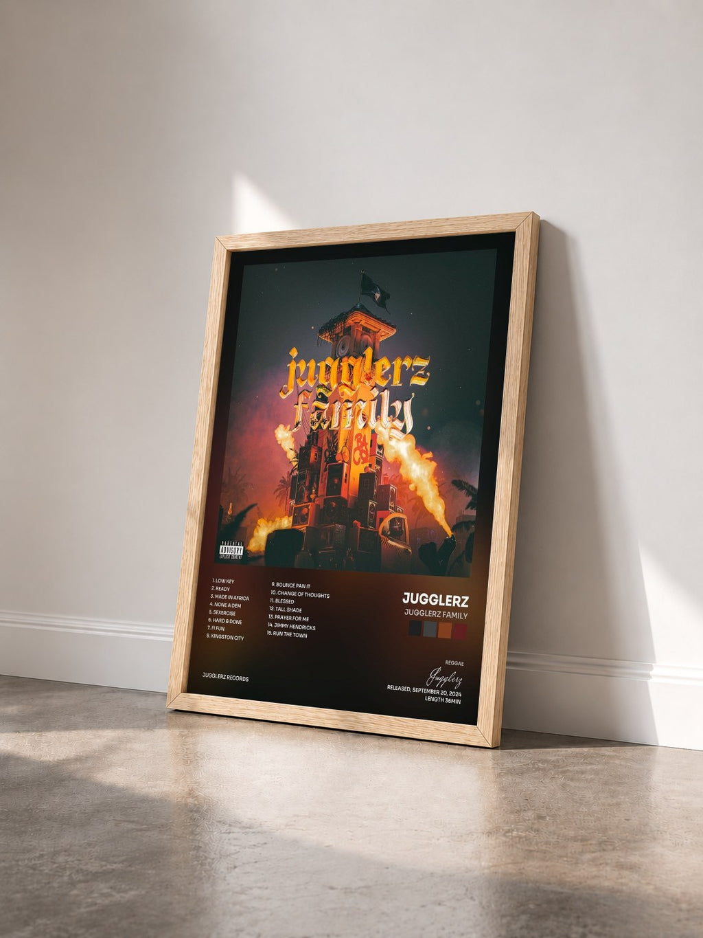 #bois Tableau de l'album Jugglerz Family de Jugglerz vu de trois quarts, cadre en bois brut