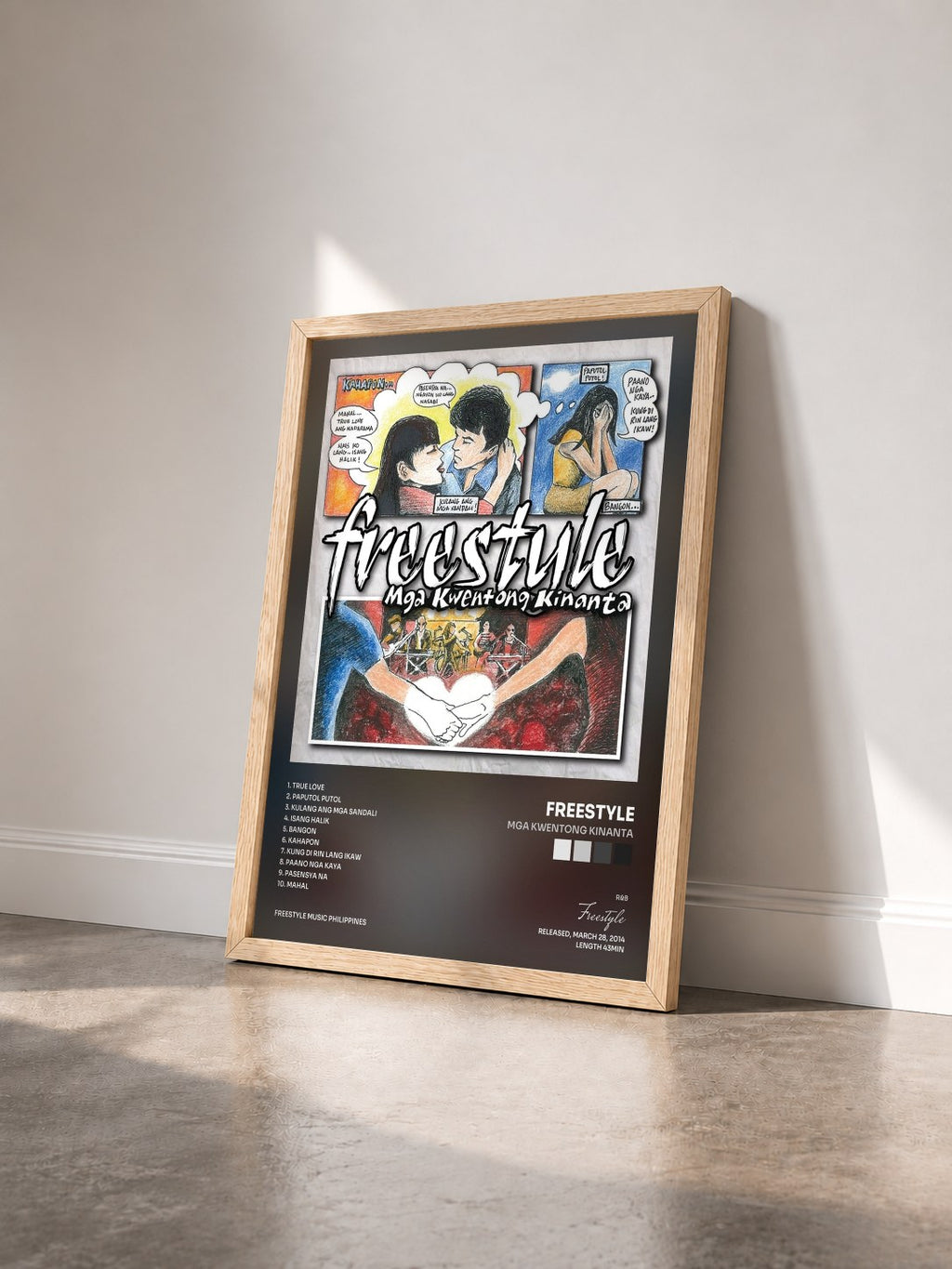 #bois Tableau de l'album Mga Kwentong Kinanta de Freestyle vu de trois quarts, cadre en bois brut
