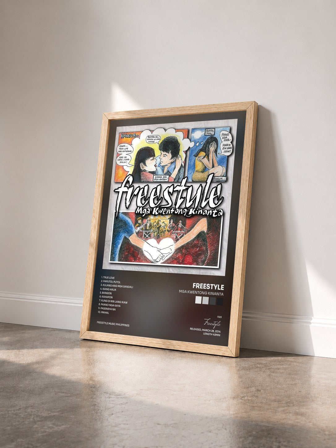#bois Tableau de l'album Mga Kwentong Kinanta de Freestyle vu de trois quarts, cadre en bois brut