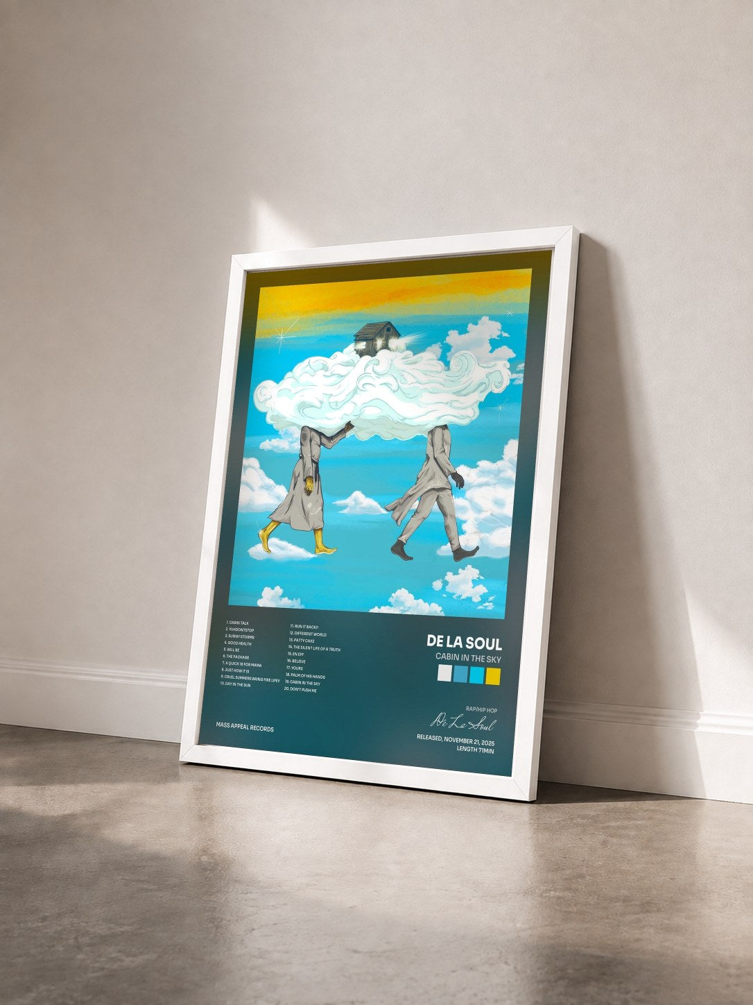 #blanc Tableau de l'album Cabin In The Sky de De La Soul vu de trois quarts, cadre blanc