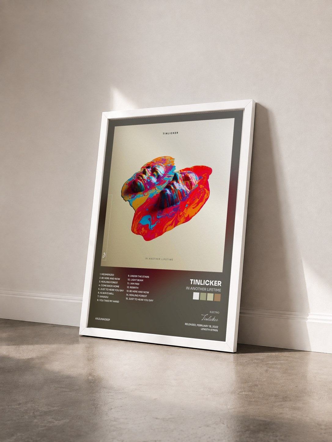 #blanc Tableau de l'album In Another Lifetime de Tinlicker vu de trois quarts, cadre blanc