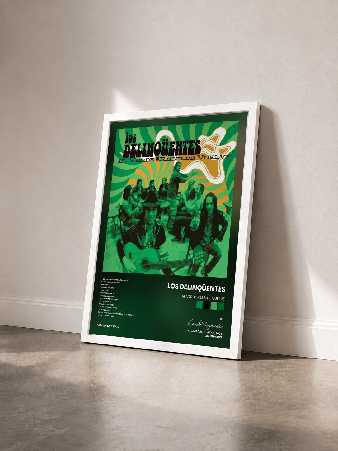 #blanc Tableau de l'album El Verde Rebelde Vuelve de Los Delinqüentes vu de trois quarts, cadre blanc