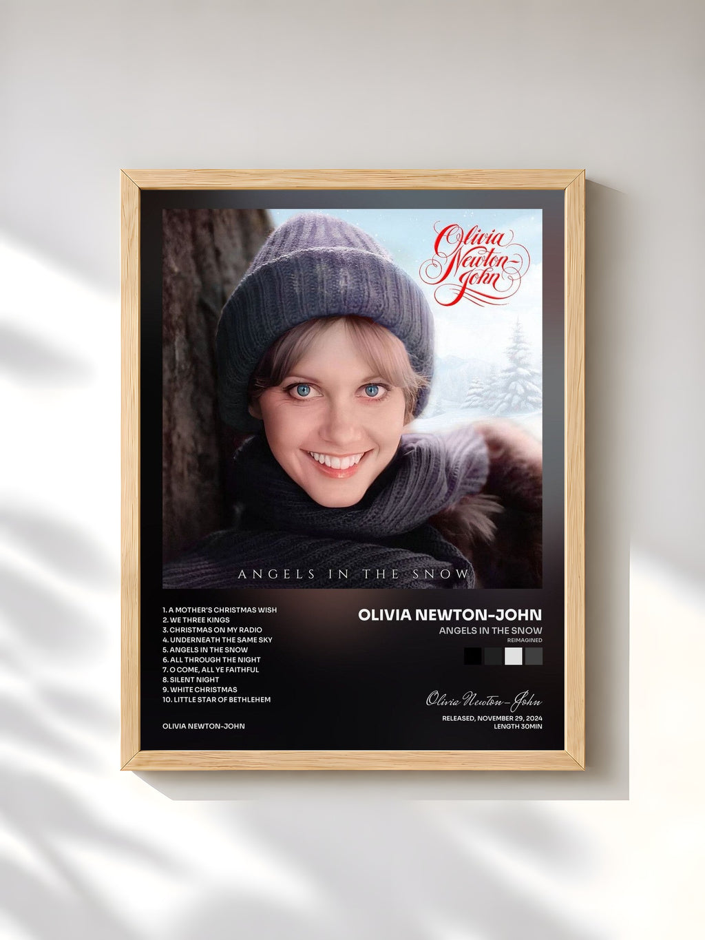 #bois Tableau de l'album Angels In The Snow (Reimagined) de Olivia Newton-John, cadre en bois brut, imprimé et encadré en France