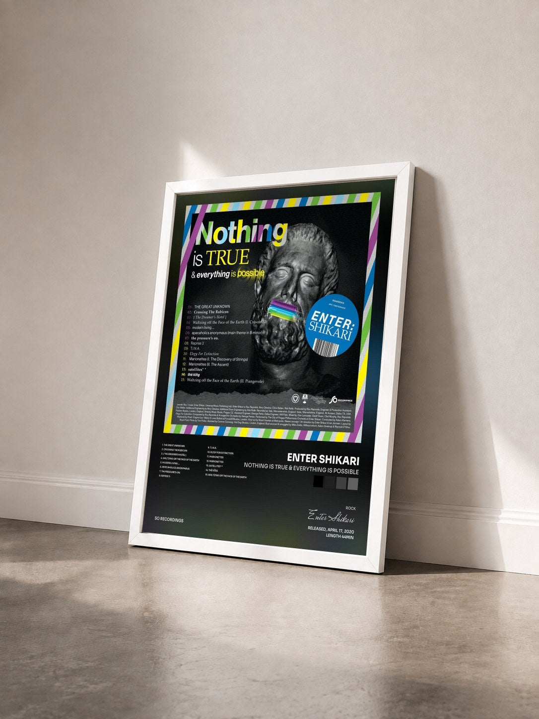 #blanc Tableau de l'album Nothing is True & Everything is Possible de Enter Shikari vu de trois quarts, cadre blanc