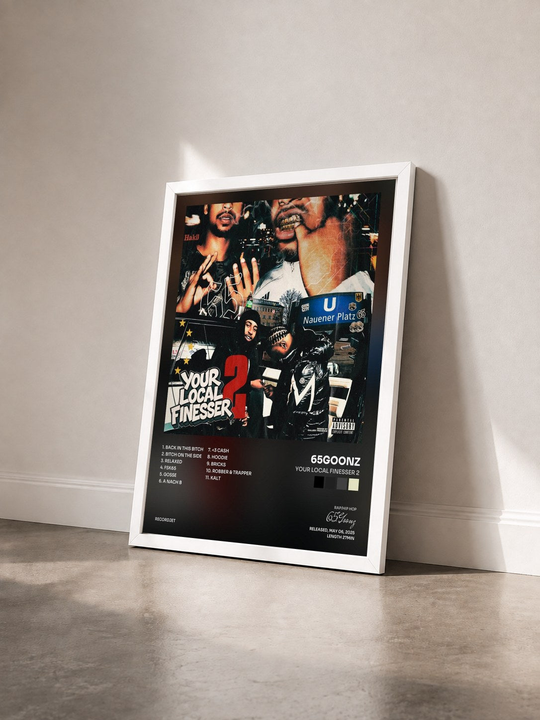 #blanc Tableau de l'album Your Local Finesser 2 de 65Goonz vu de trois quarts, cadre blanc
