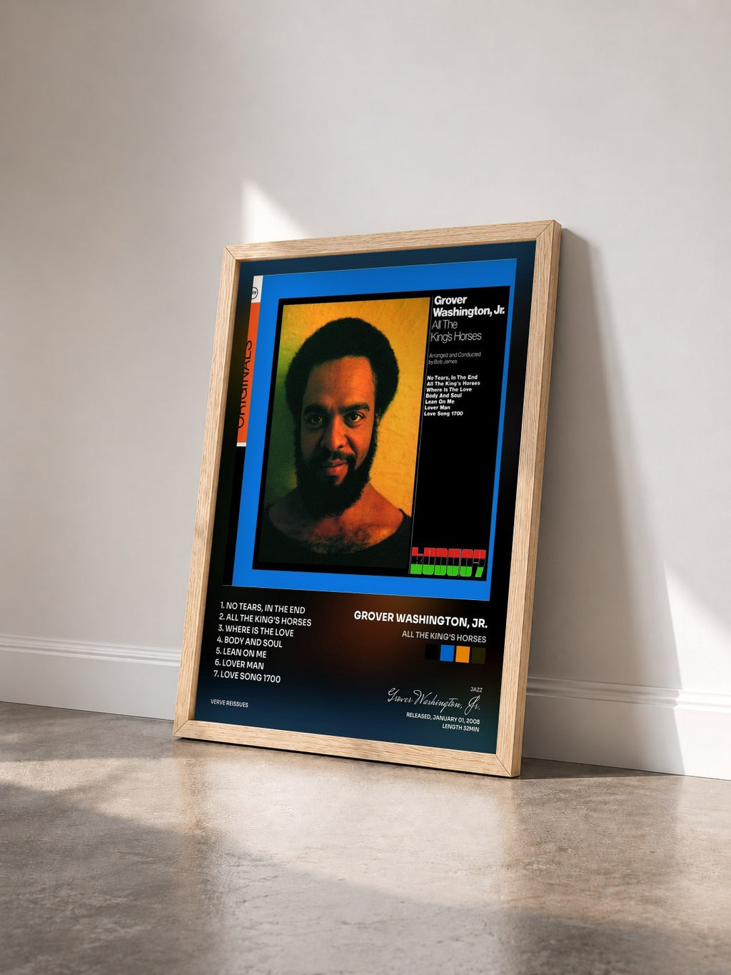 #bois Tableau de l'album All The King's Horses de Grover Washington, Jr. vu de trois quarts, cadre en bois brut