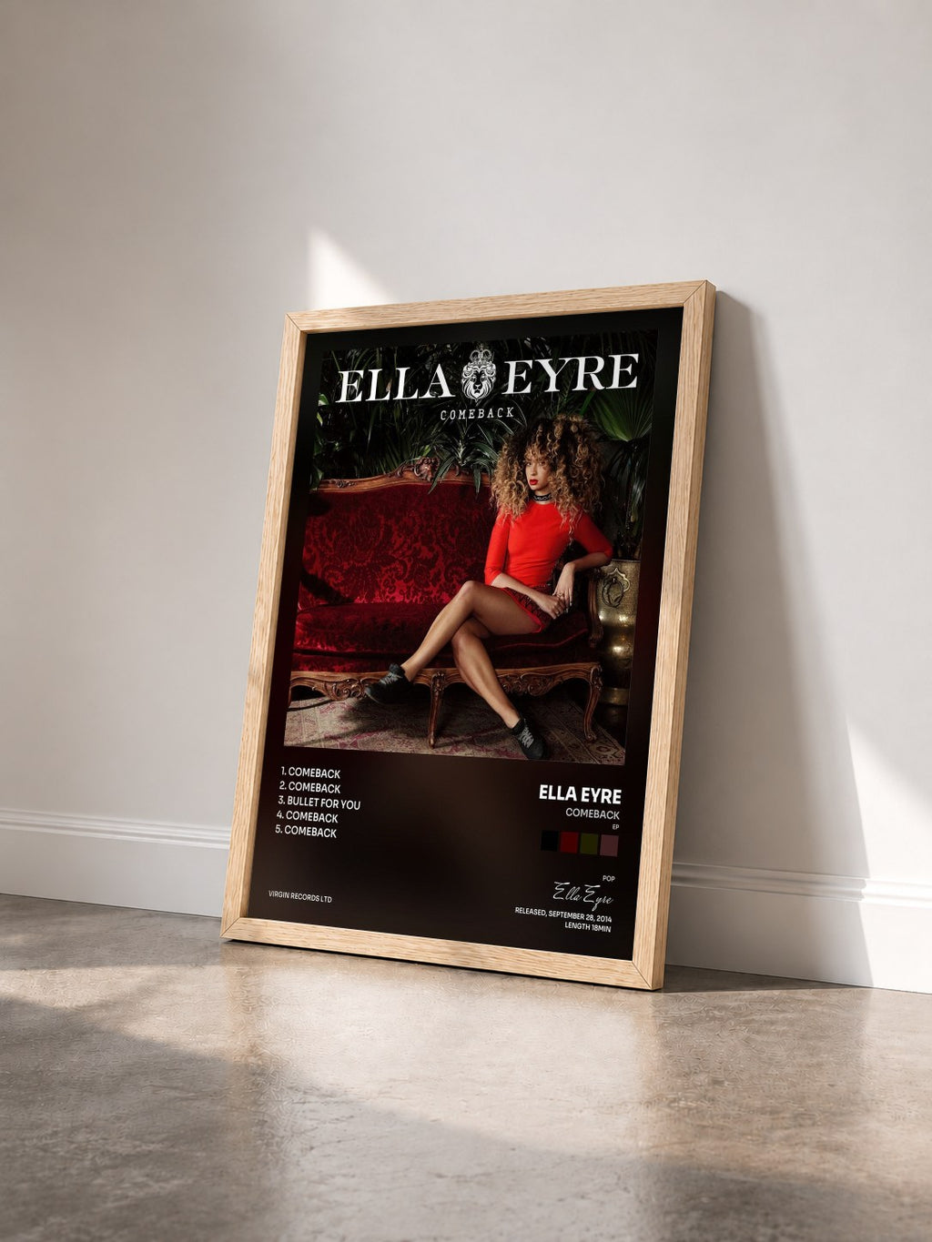 #bois Tableau de l'album Comeback (EP) de Ella Eyre vu de trois quarts, cadre en bois brut