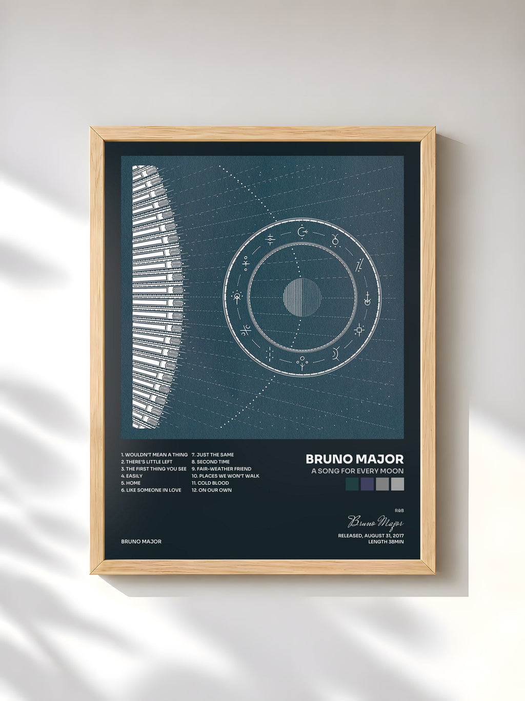 #bois Tableau de l'album A Song For Every Moon de Bruno Major, cadre en bois brut, imprimé et encadré en France