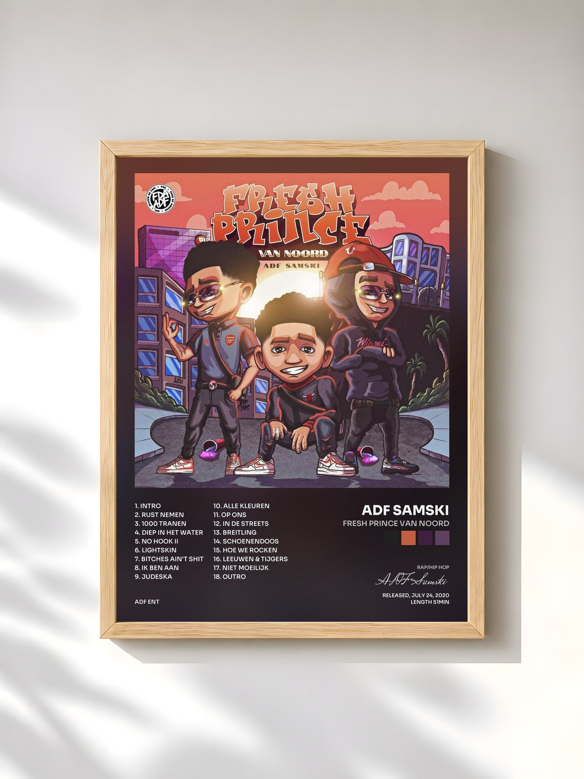 #bois Tableau de l'album Fresh Prince Van Noord de ADF Samski, cadre en bois brut, imprimé et encadré en France