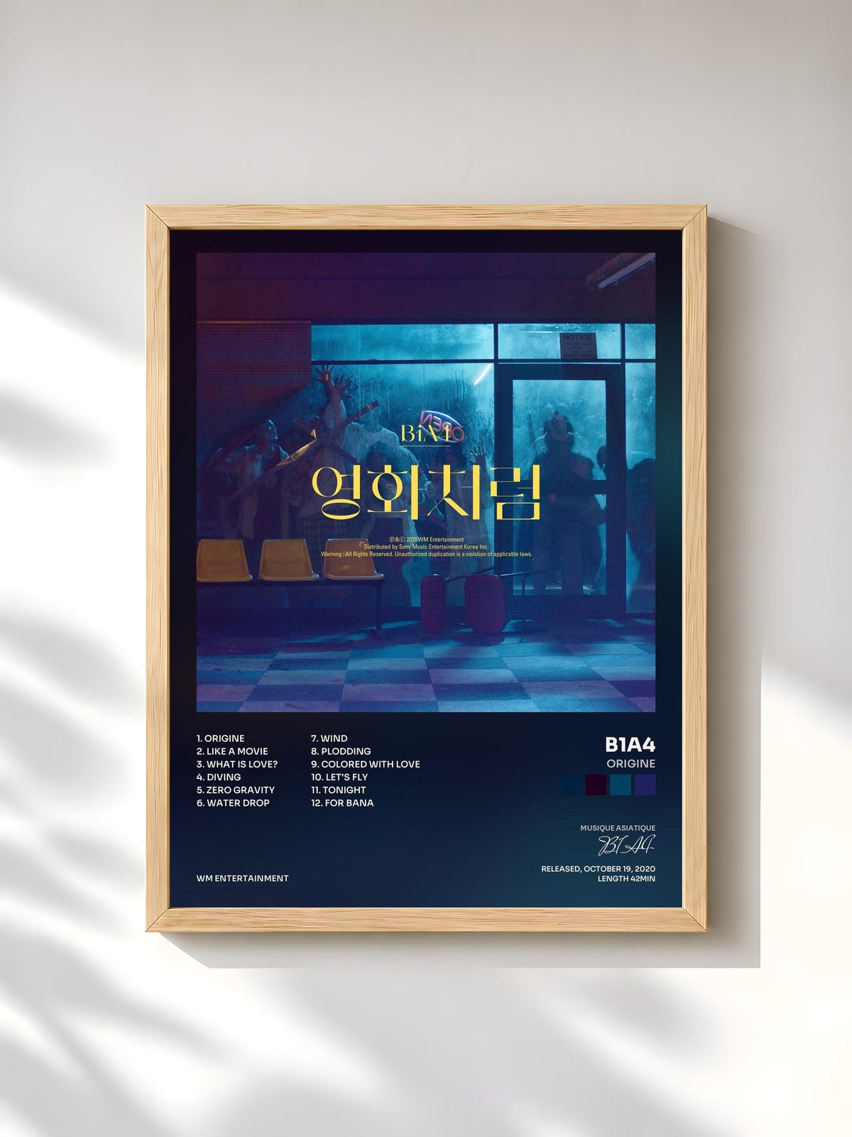 #bois Tableau de l'album Origine de B1A4, cadre en bois brut, imprimé et encadré en France
