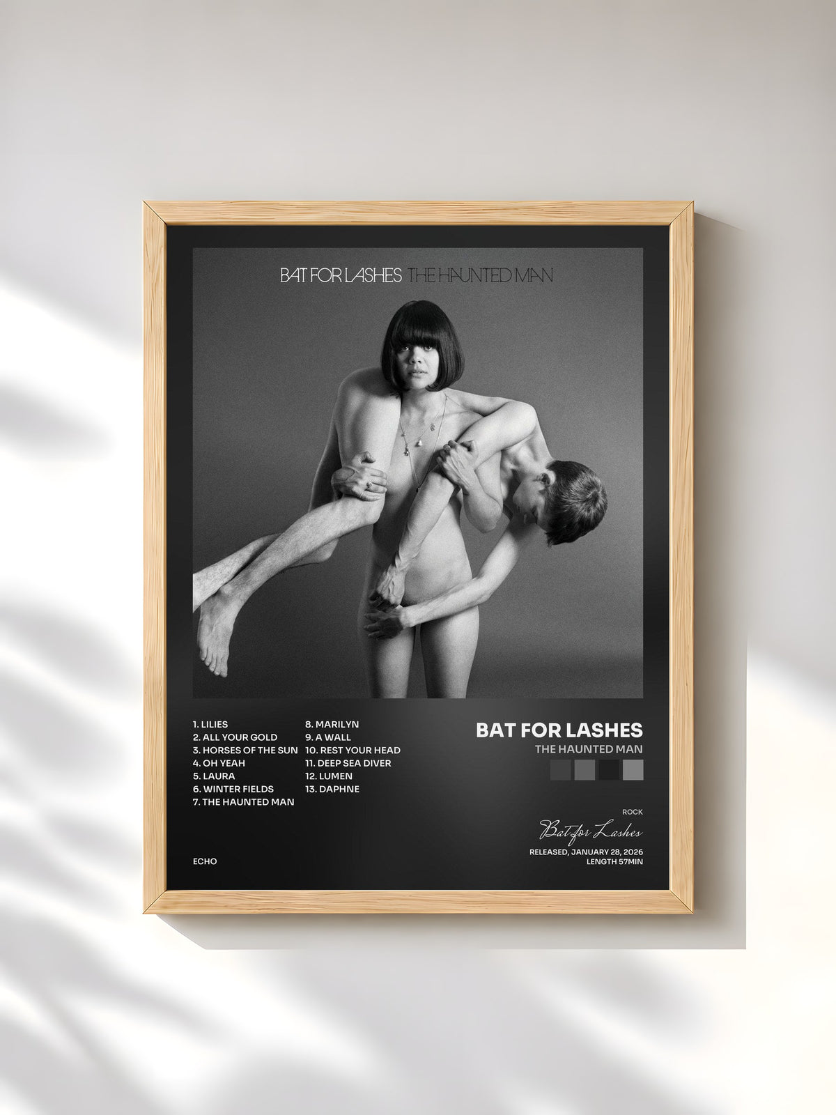 #bois Tableau de l'album The Haunted Man de Bat for Lashes, cadre en bois brut, imprimé et encadré en France