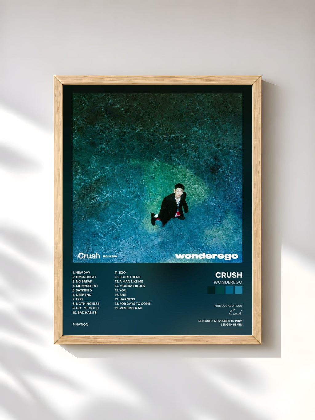 #bois Tableau de l'album wonderego de Crush, cadre en bois brut, imprimé et encadré en France