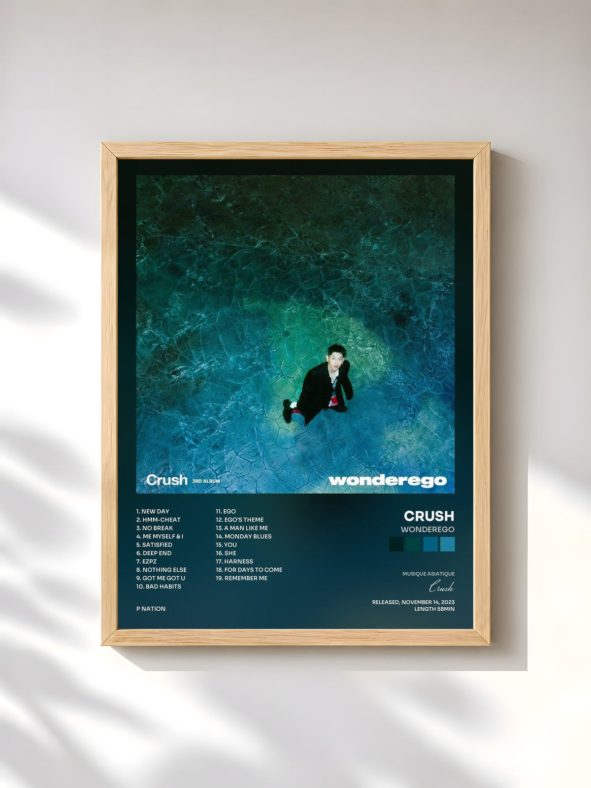 #bois Tableau de l'album wonderego de Crush, cadre en bois brut, imprimé et encadré en France