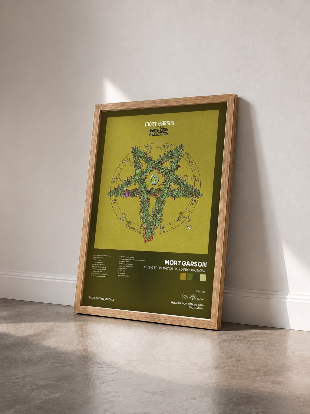 #bois Tableau de l'album Music from Patch Cord Productions de Mort Garson vu de trois quarts, cadre en bois brut