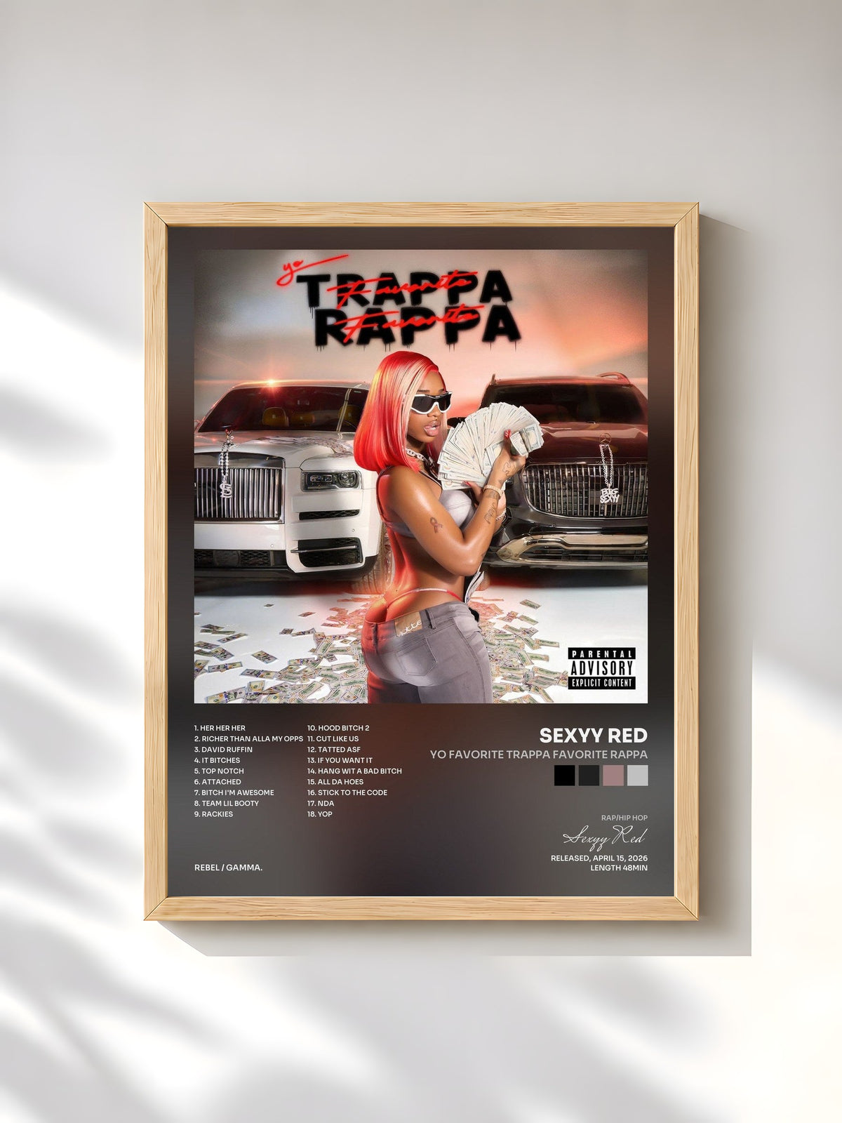 #bois Tableau de l'album Yo Favorite Trappa Favorite Rappa de Sexyy Red, cadre en bois brut, imprimé et encadré en France