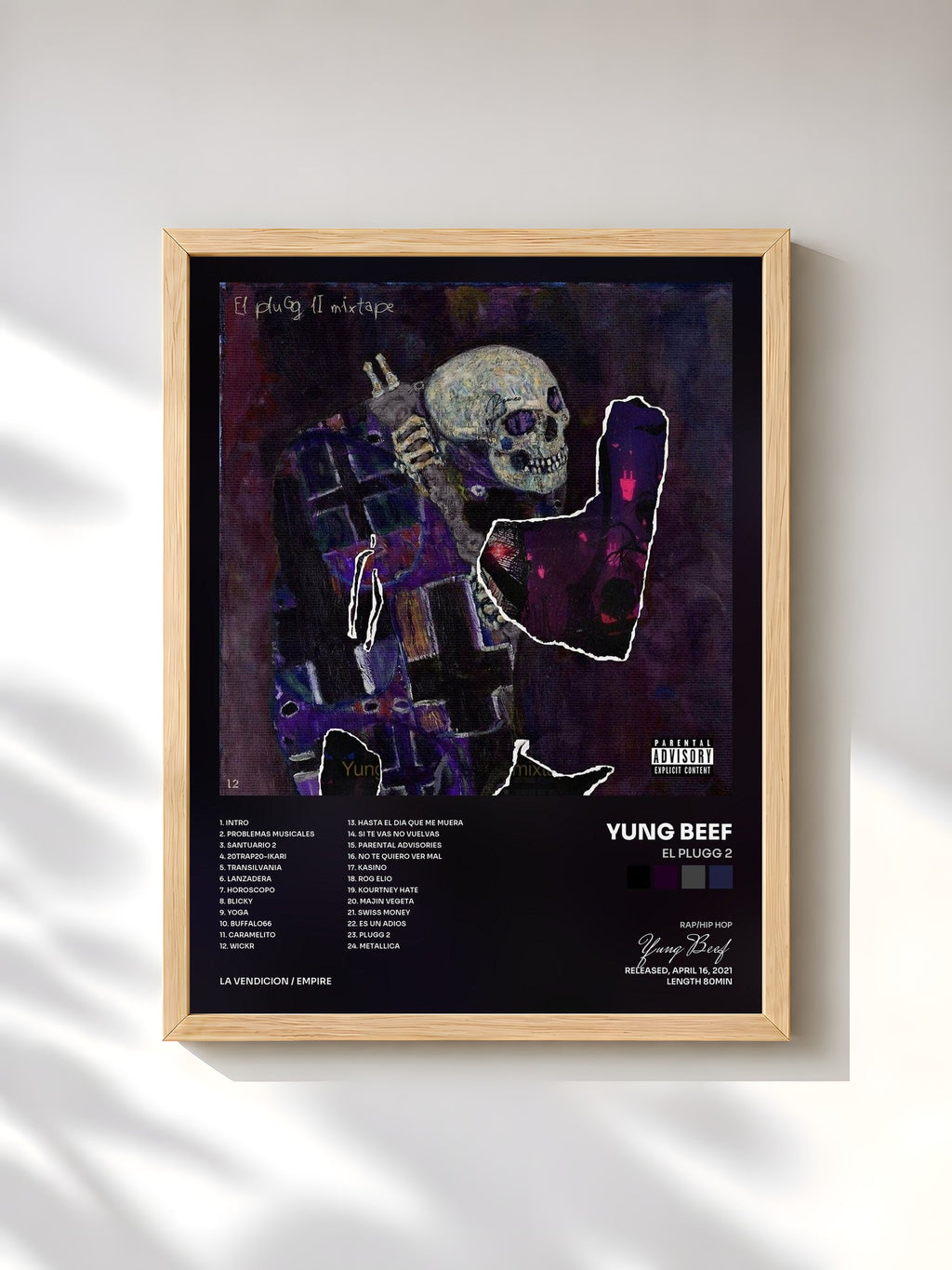 #bois Tableau de l'album El Plugg 2 de Yung Beef, cadre en bois brut, imprimé et encadré en France