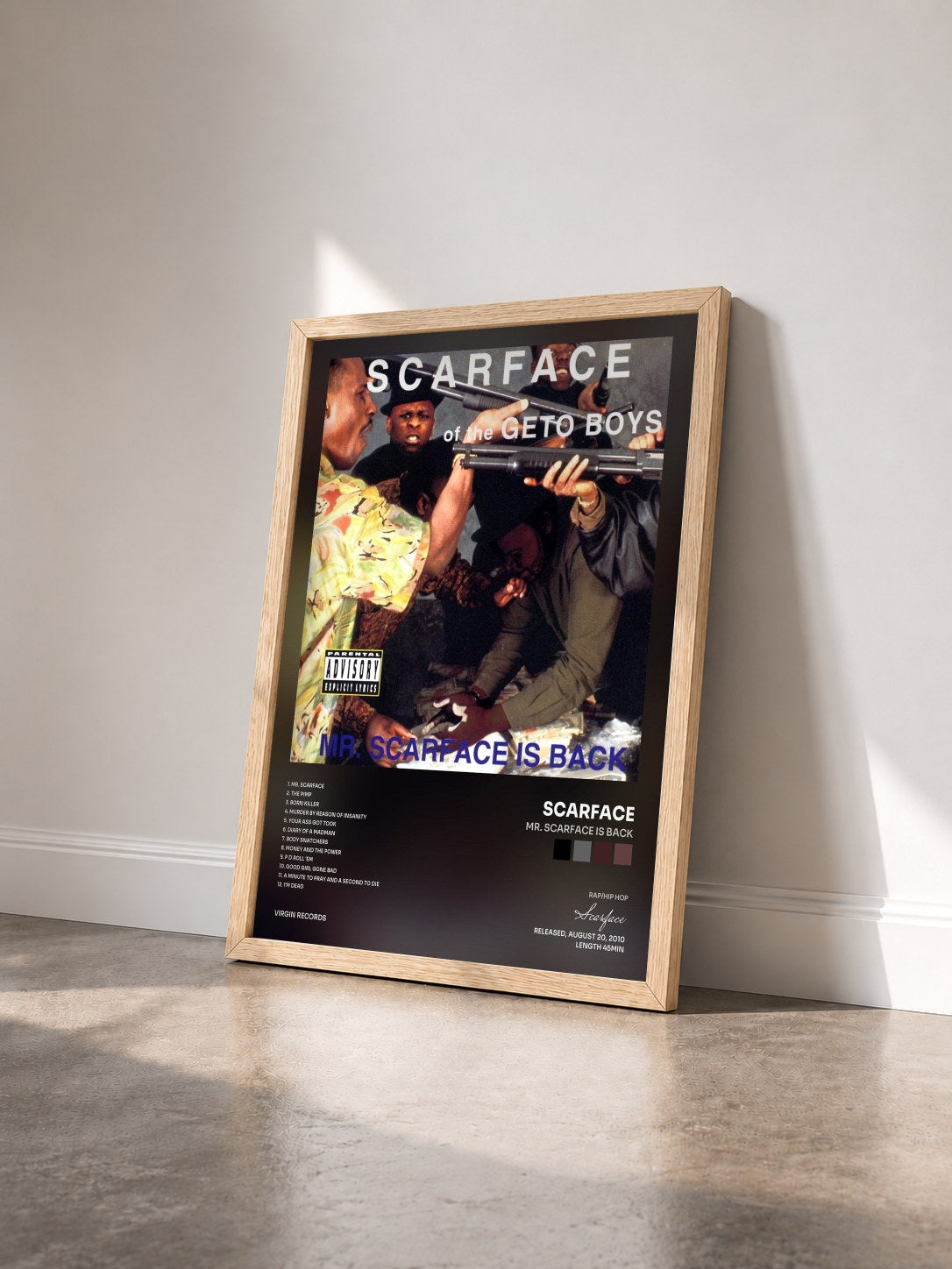 #bois Tableau de l'album Mr. Scarface Is Back de Scarface vu de trois quarts, cadre en bois brut
