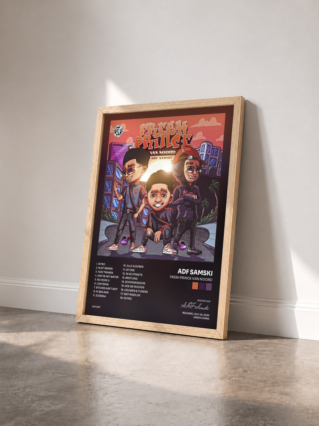 #bois Tableau de l'album Fresh Prince Van Noord de ADF Samski vu de trois quarts, cadre en bois brut