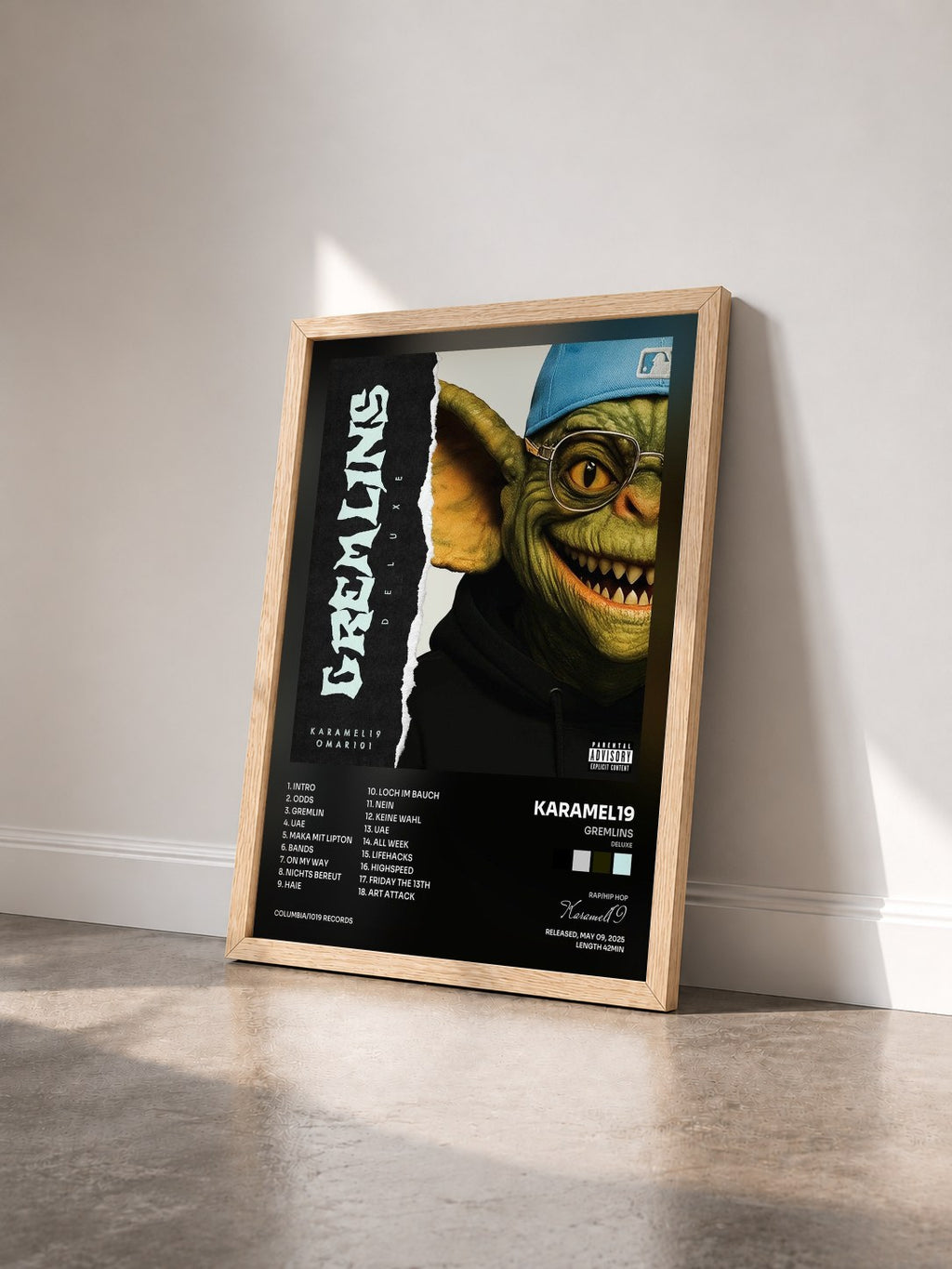 #bois Tableau de l'album Gremlins (Deluxe) de Karamel19 vu de trois quarts, cadre en bois brut